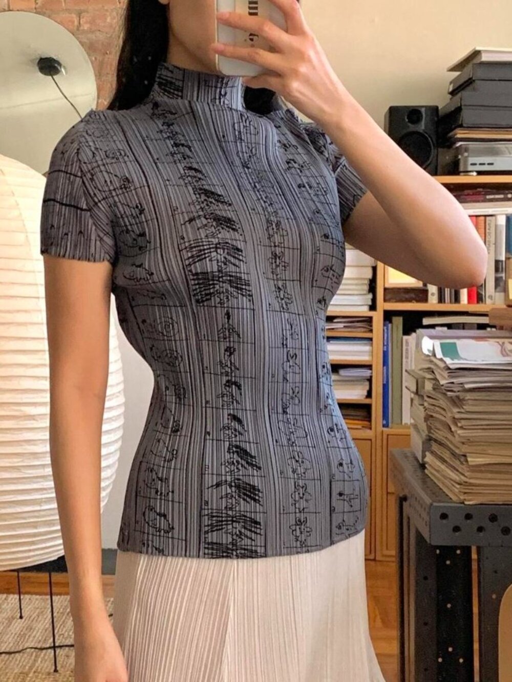 Issey Miyake Pleats Please Cartoon Mockneck Short Sleeved Top Grey JP4 - Picture 2 of 7